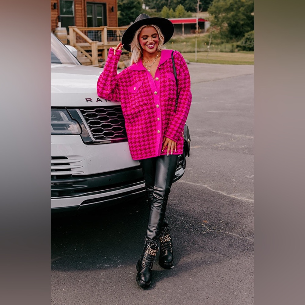 Entro Hot Pink Houndstooth Jacket - Picture 2 of 7